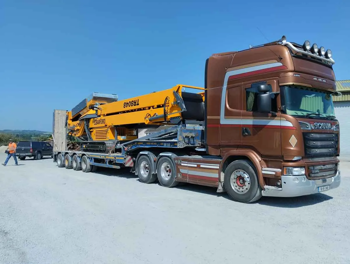 Barford mobile conveyor / stockpiler transported on a truck